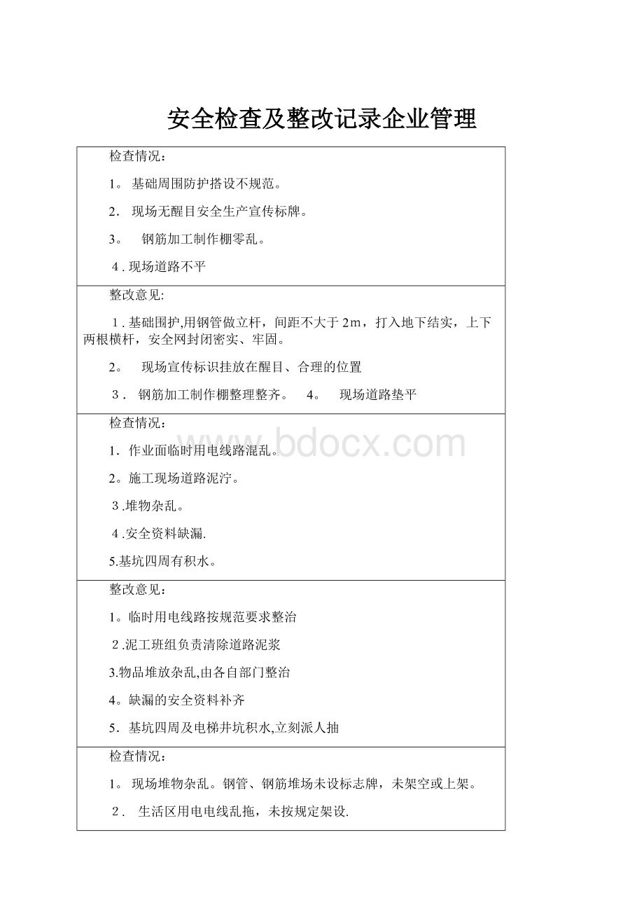 安全检查及整改记录企业管理Word文件下载.docx