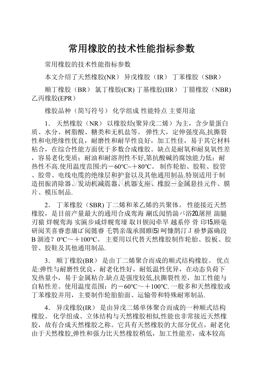 常用橡胶的技术性能指标参数.docx