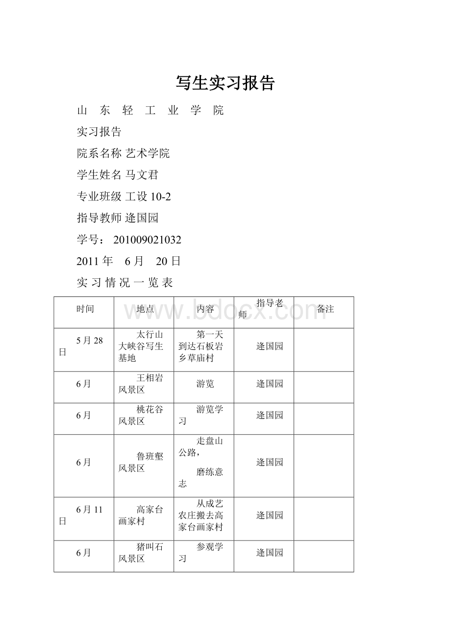 写生实习报告Word文档下载推荐.docx