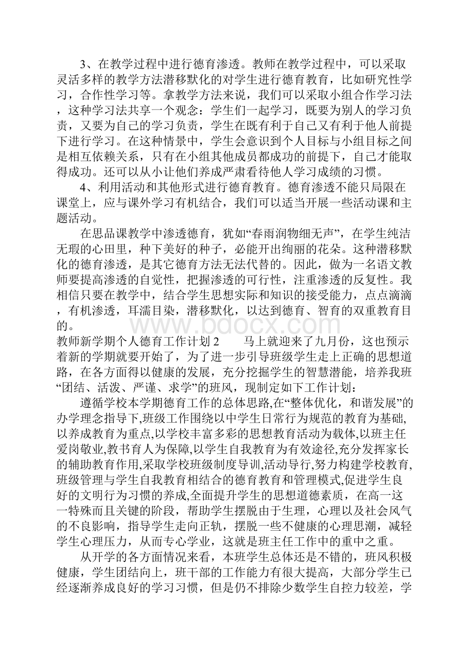 教师新学期个人德育工作计划.docx_第2页