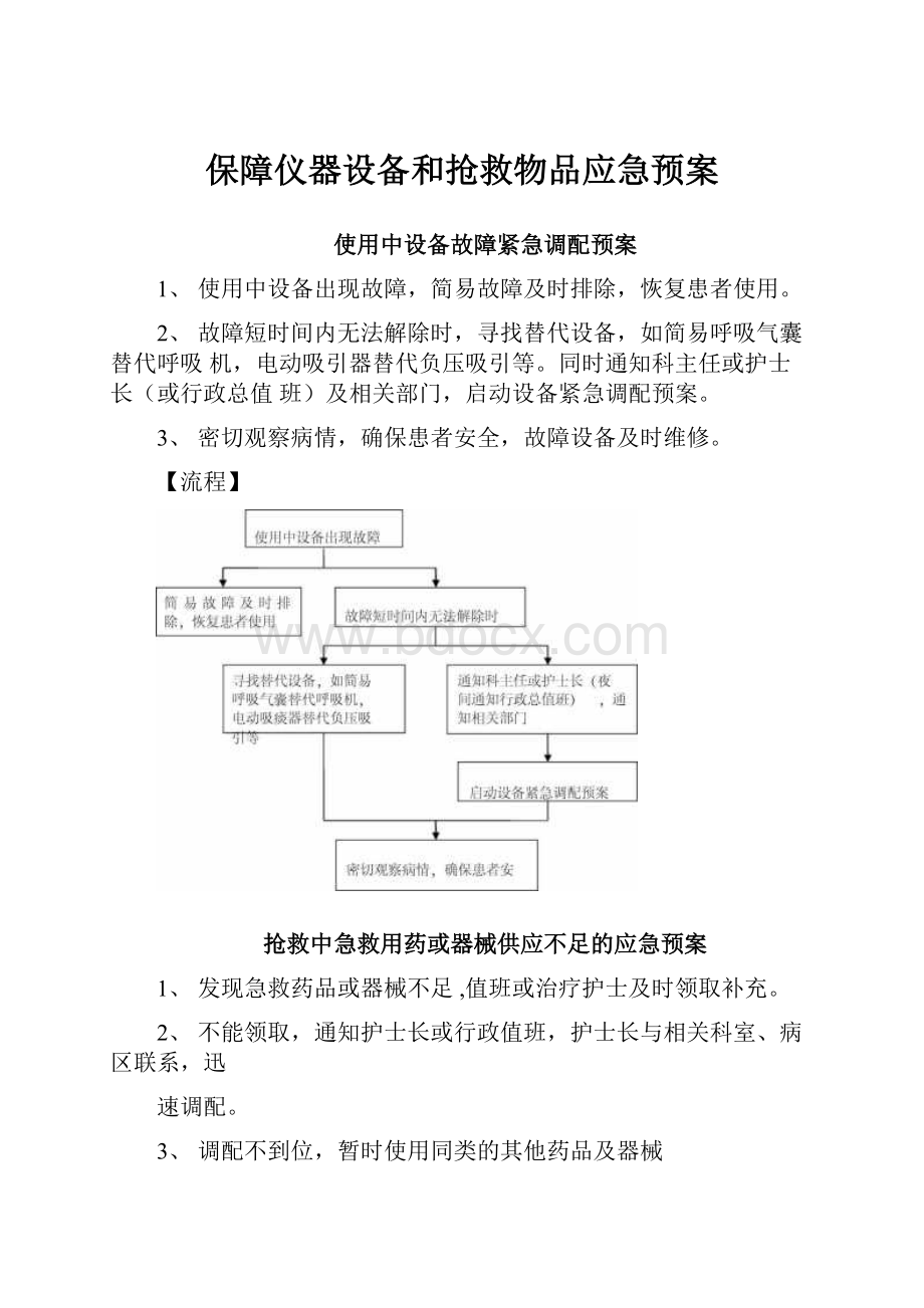 保障仪器设备和抢救物品应急预案Word文件下载.docx