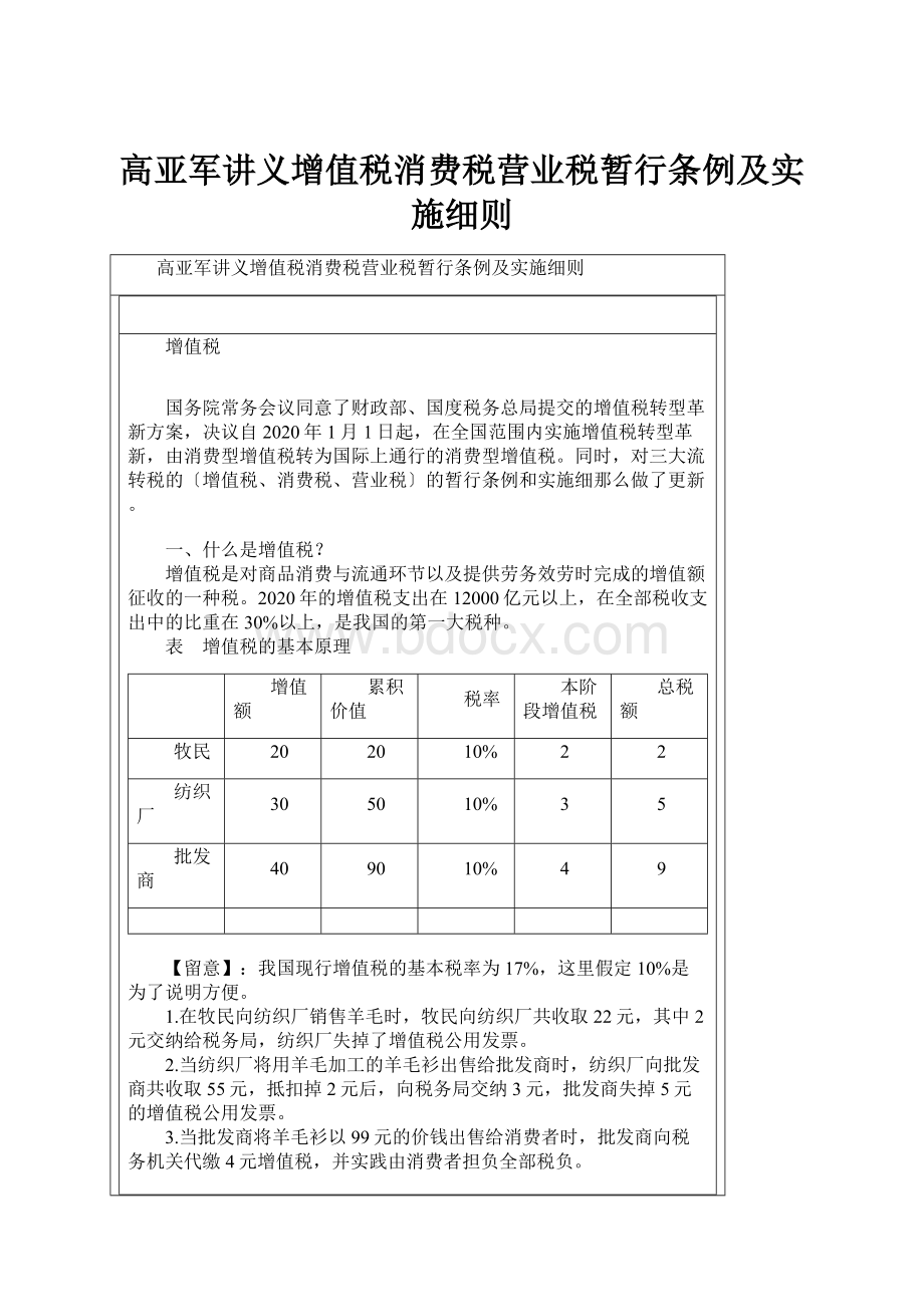 高亚军讲义增值税消费税营业税暂行条例及实施细则.docx_第1页