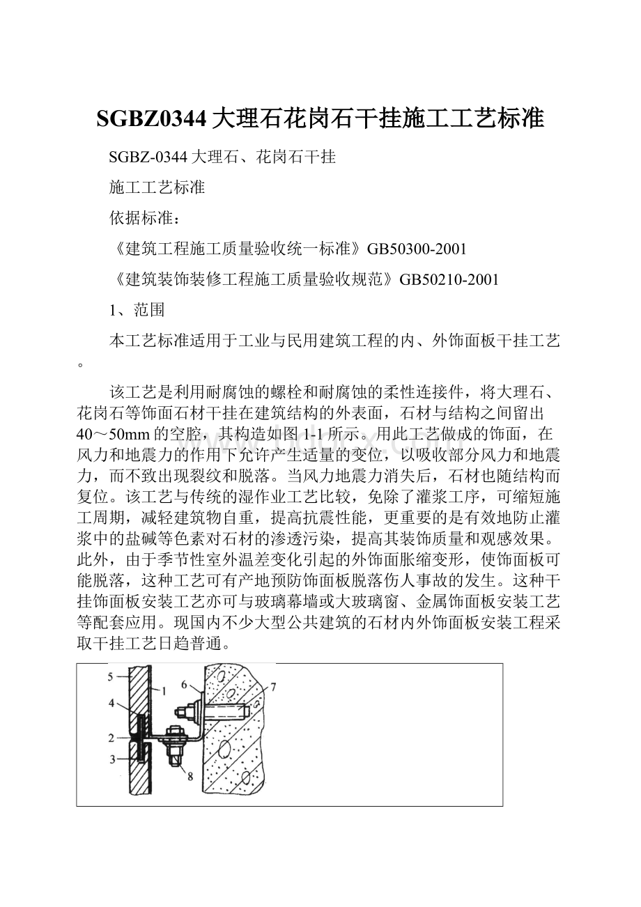 SGBZ0344大理石花岗石干挂施工工艺标准.docx_第1页