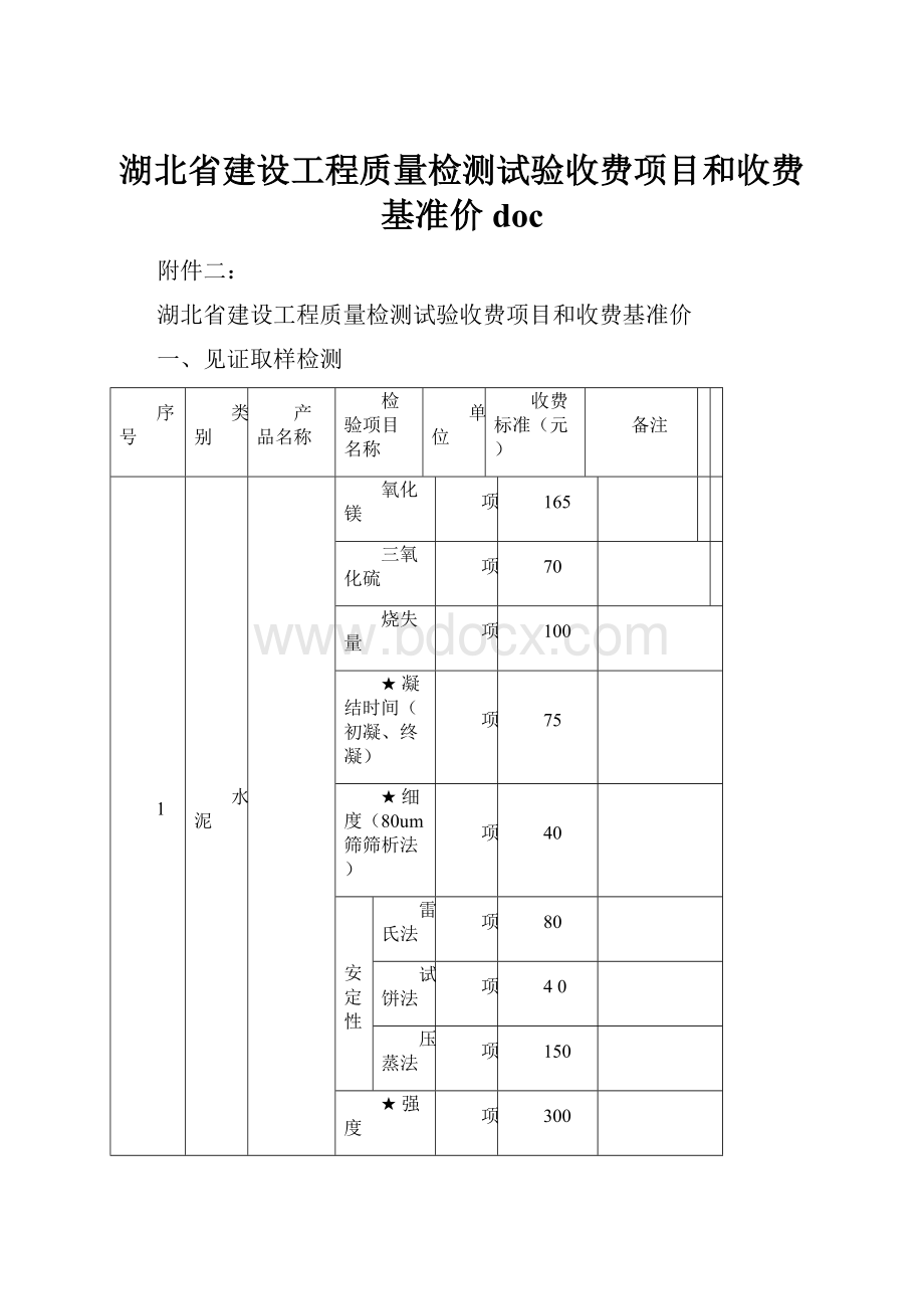 湖北省建设工程质量检测试验收费项目和收费基准价docWord文档格式.docx