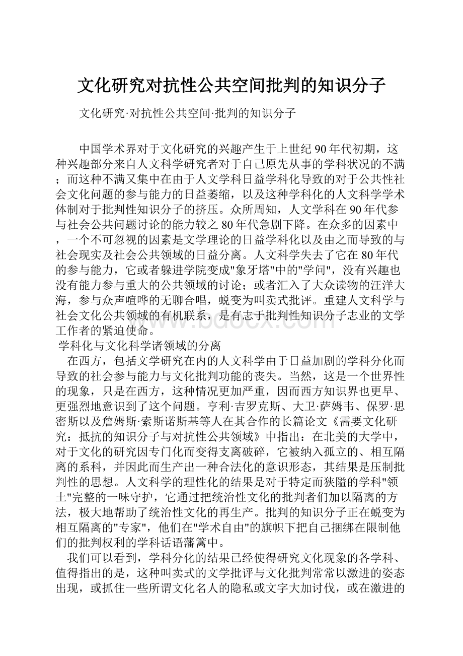 文化研究对抗性公共空间批判的知识分子.docx