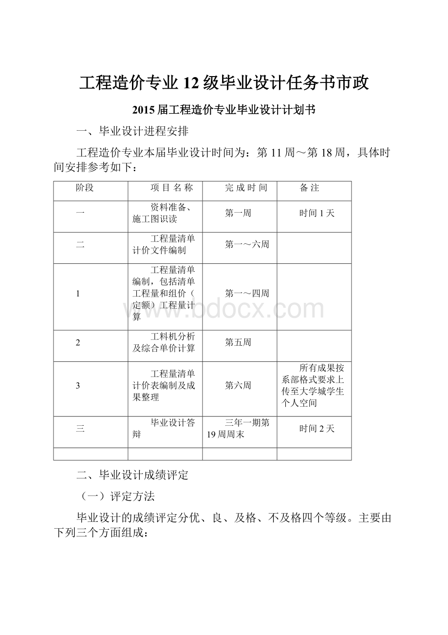 工程造价专业12级毕业设计任务书市政.docx