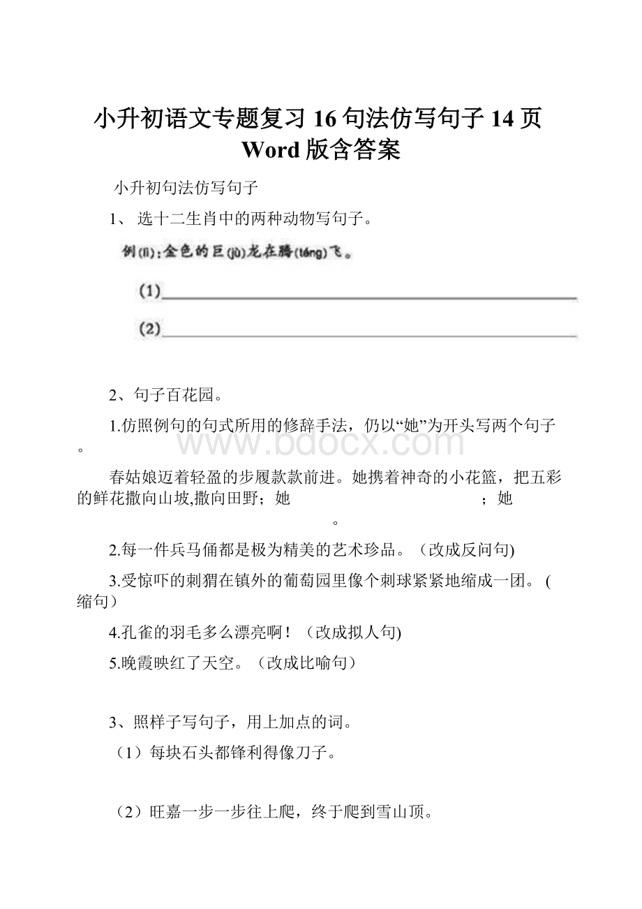 小升初语文专题复习16句法仿写句子14页Word版含答案Word文件下载.docx