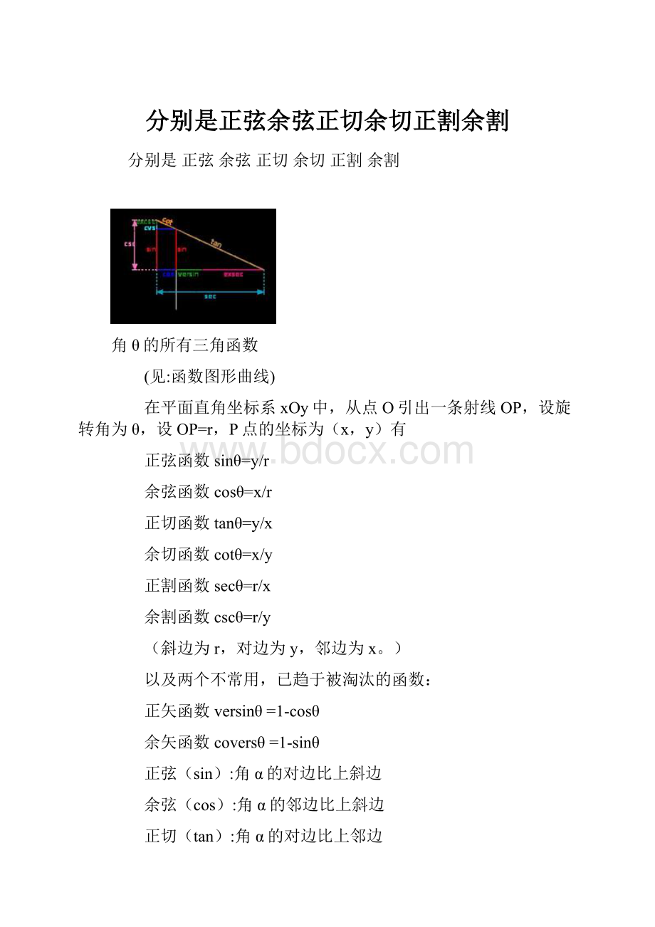 分别是正弦余弦正切余切正割余割.docx