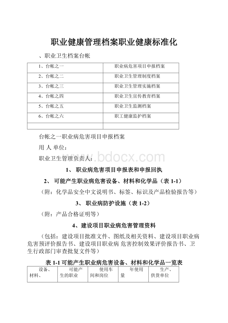 职业健康管理档案职业健康标准化.docx