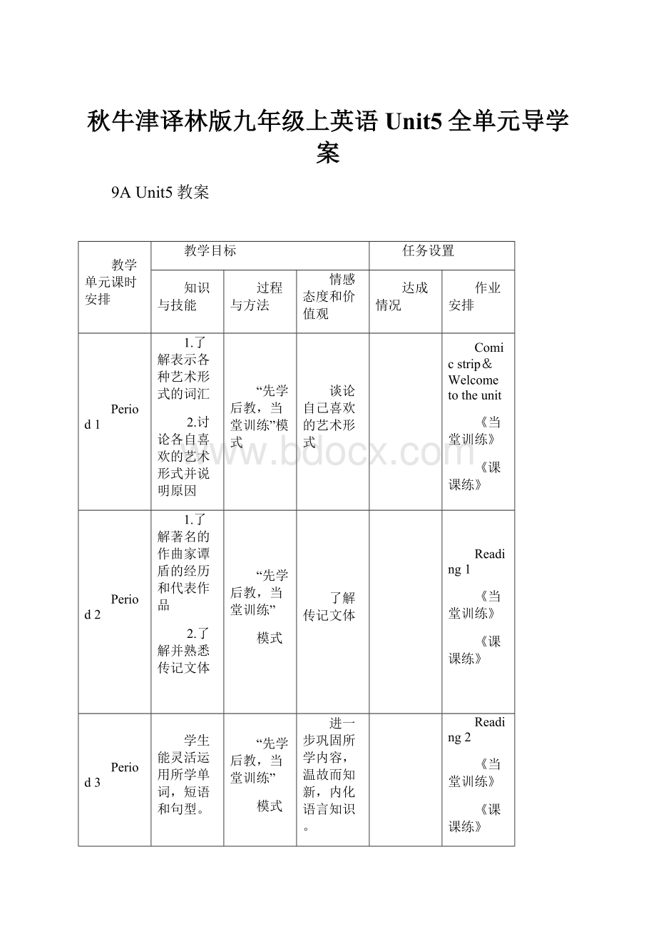 秋牛津译林版九年级上英语Unit5全单元导学案Word文档下载推荐.docx_第1页