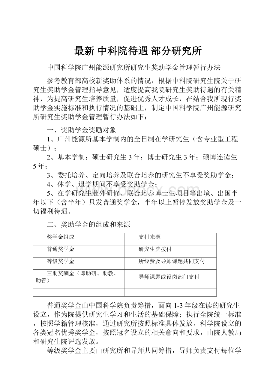 最新 中科院待遇 部分研究所.docx