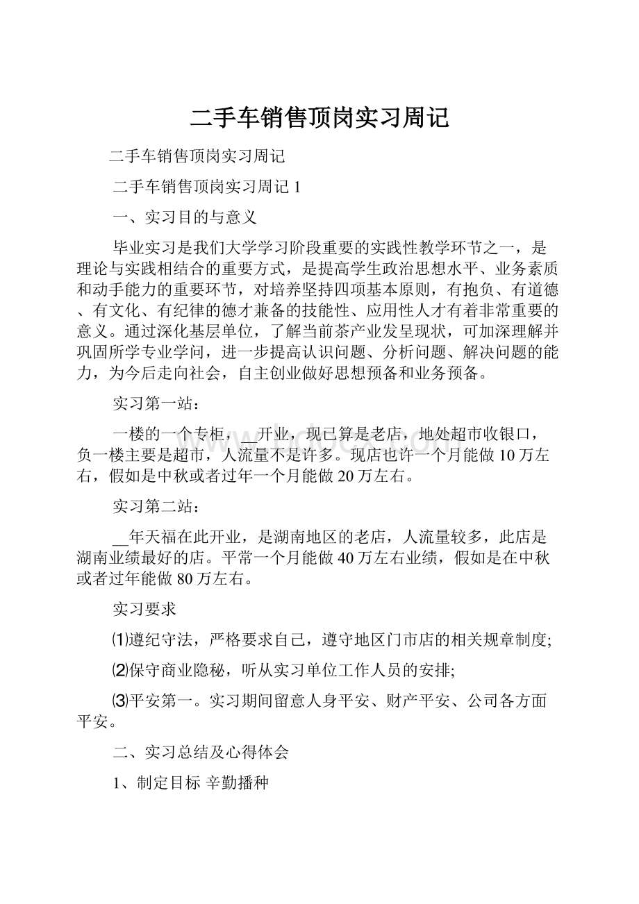 二手车销售顶岗实习周记.docx_第1页