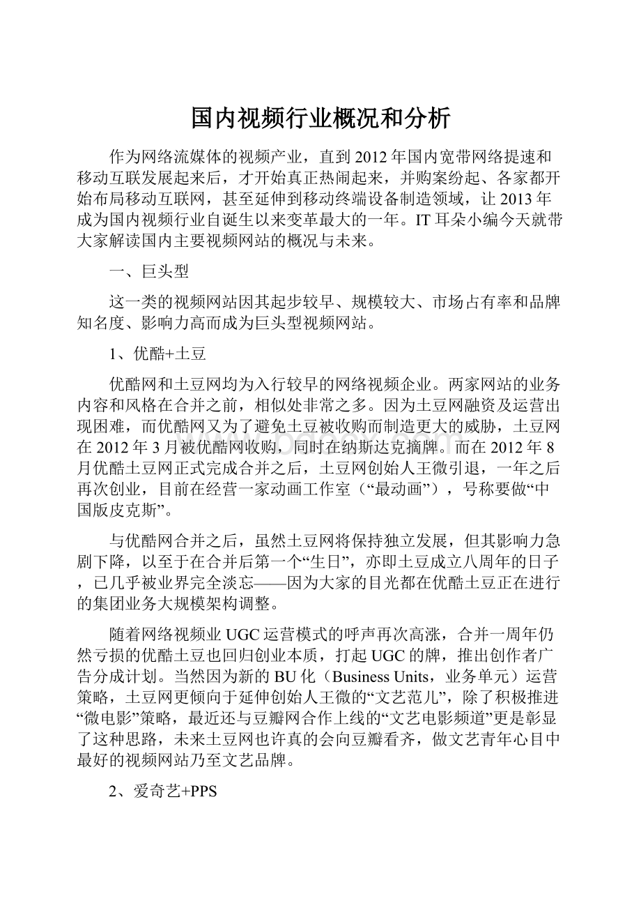 国内视频行业概况和分析Word下载.docx