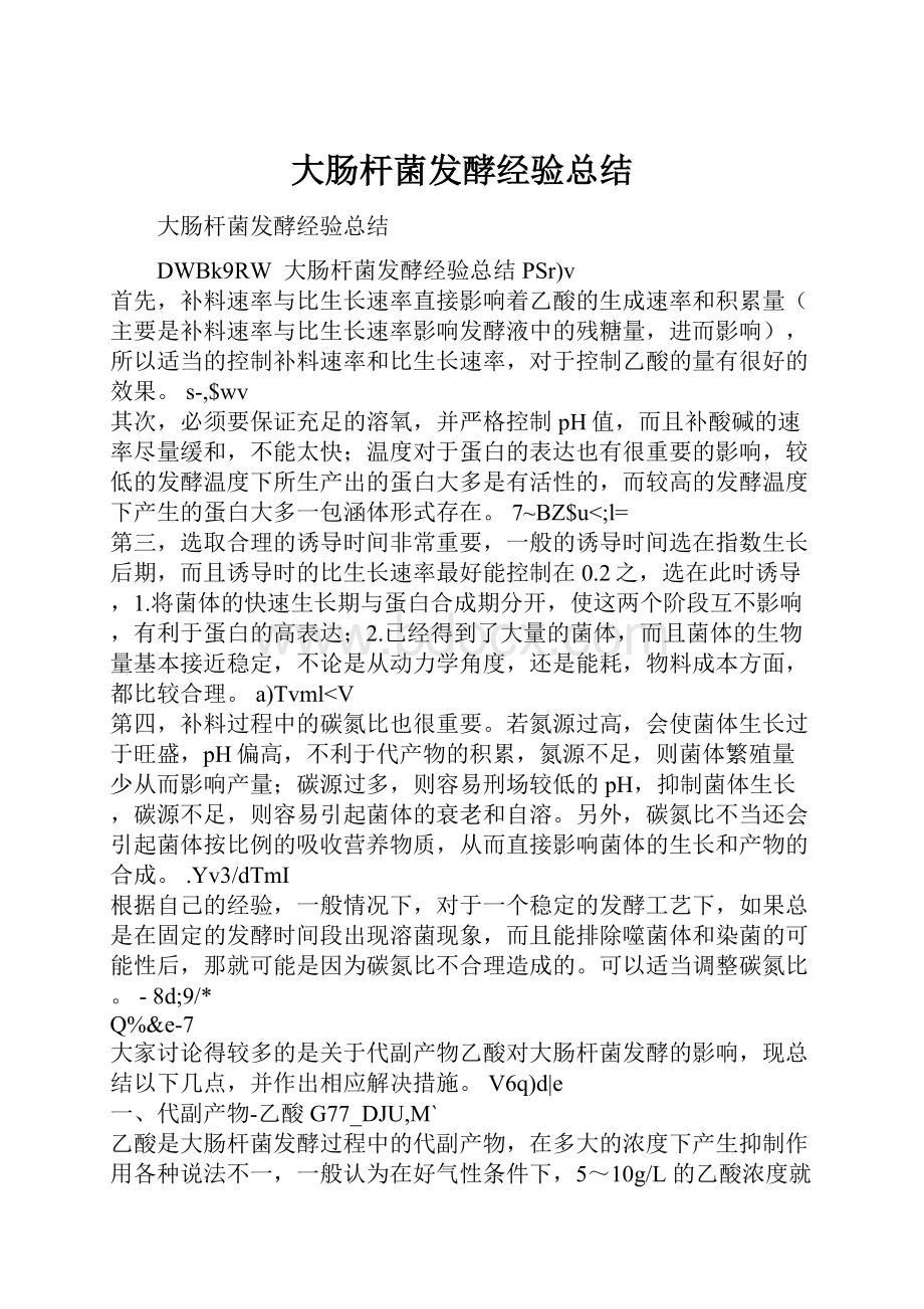 大肠杆菌发酵经验总结Word文档格式.docx