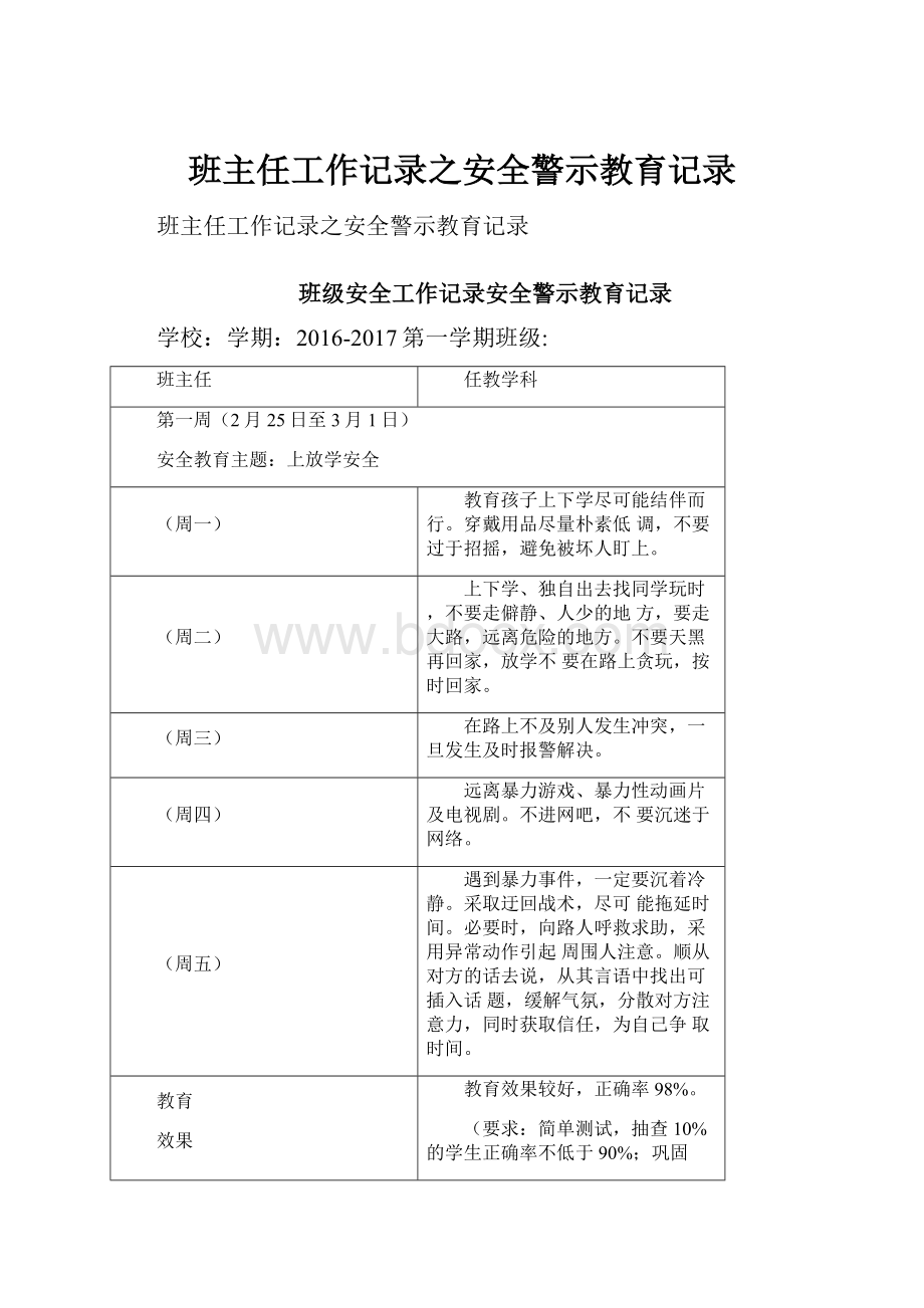 班主任工作记录之安全警示教育记录Word文件下载.docx