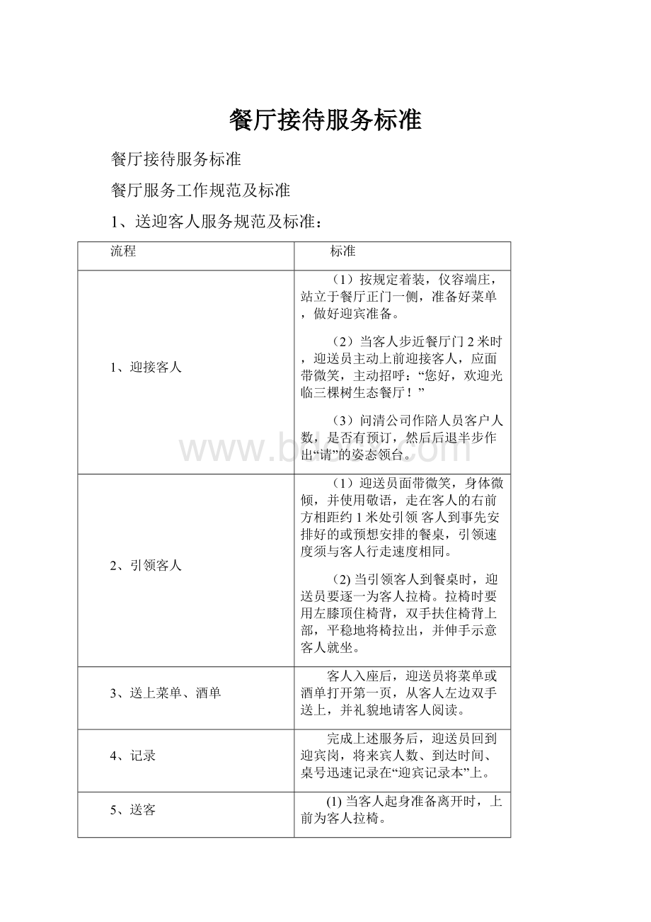 餐厅接待服务标准.docx_第1页