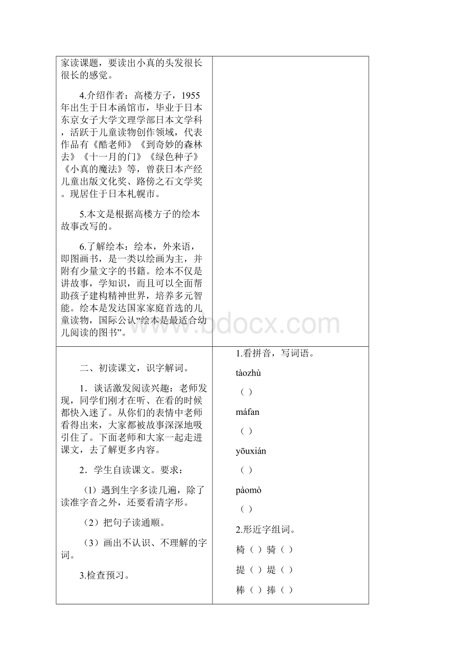 三年级语文下册第五单元16小真的长头发教案反思新人教版文档格式.docx_第2页