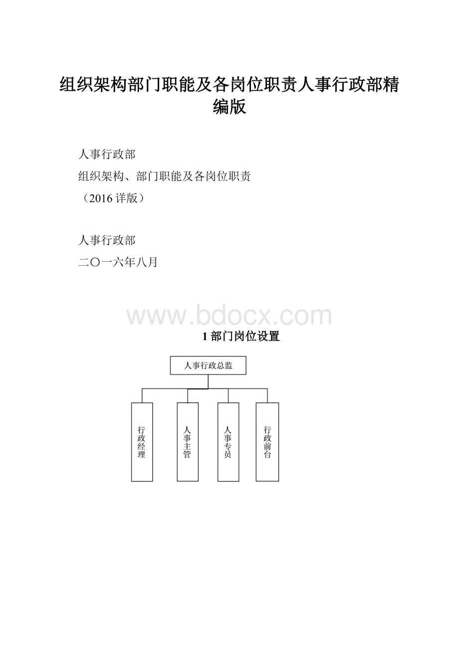 组织架构部门职能及各岗位职责人事行政部精编版Word文件下载.docx