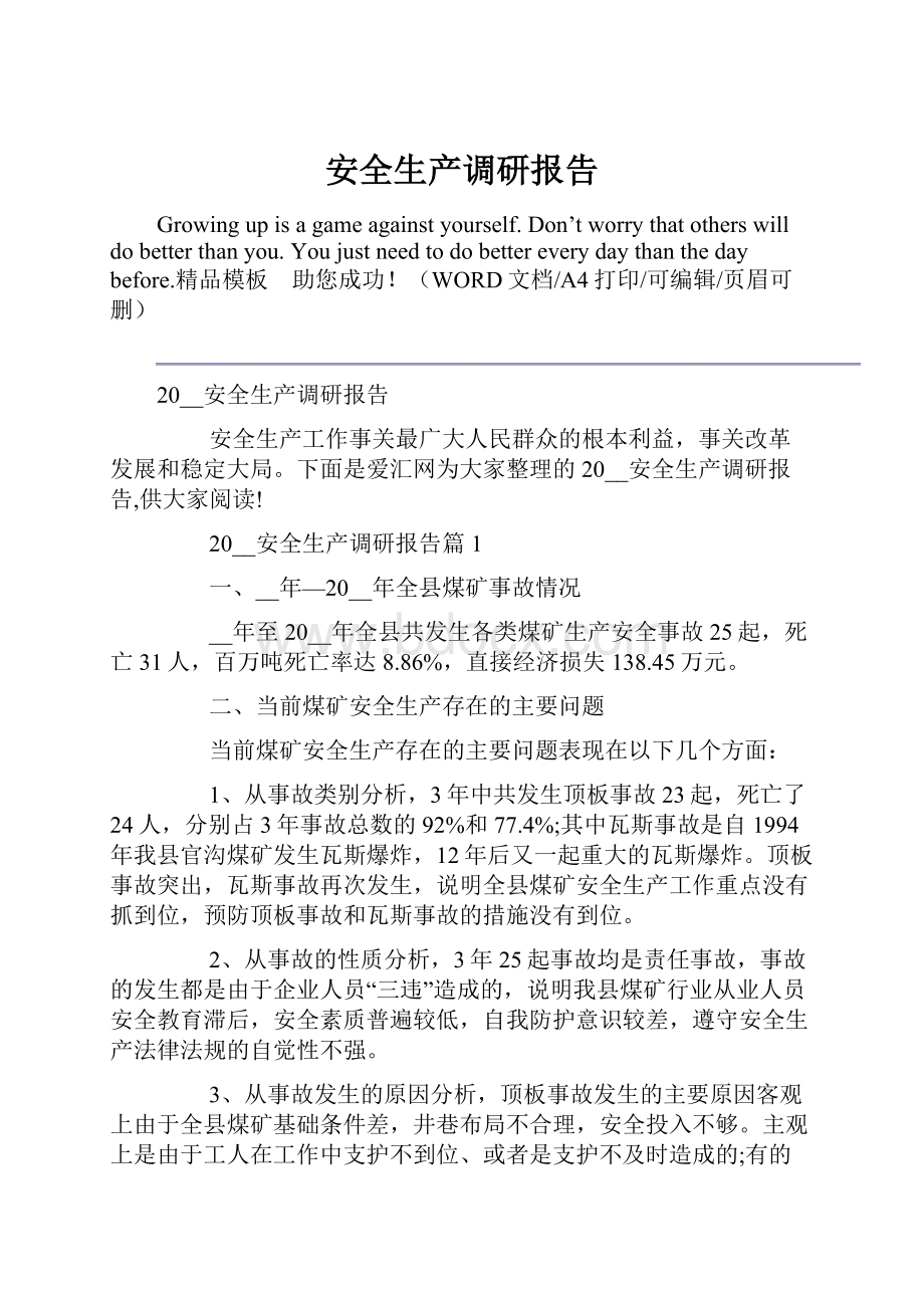 安全生产调研报告Word格式文档下载.docx_第1页