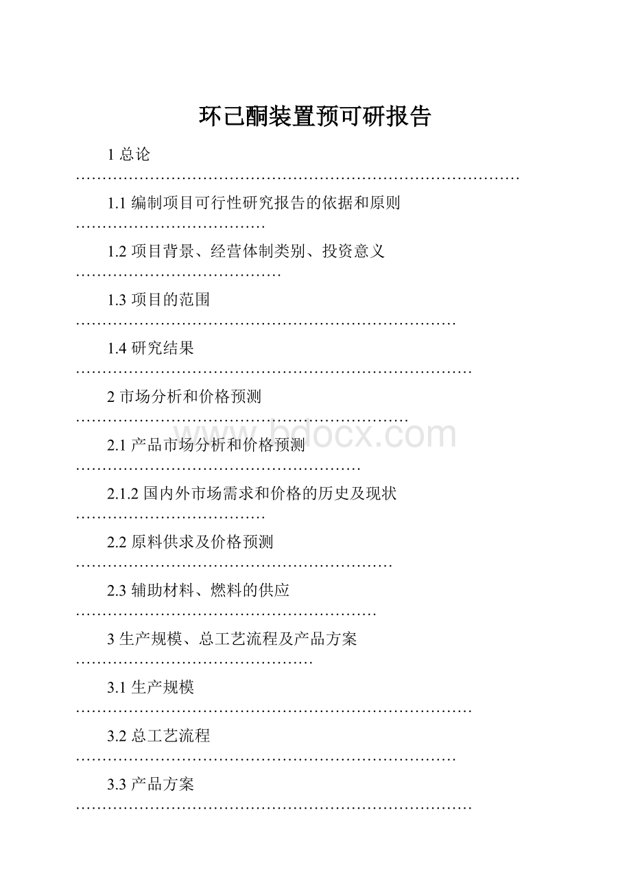 环己酮装置预可研报告Word格式文档下载.docx