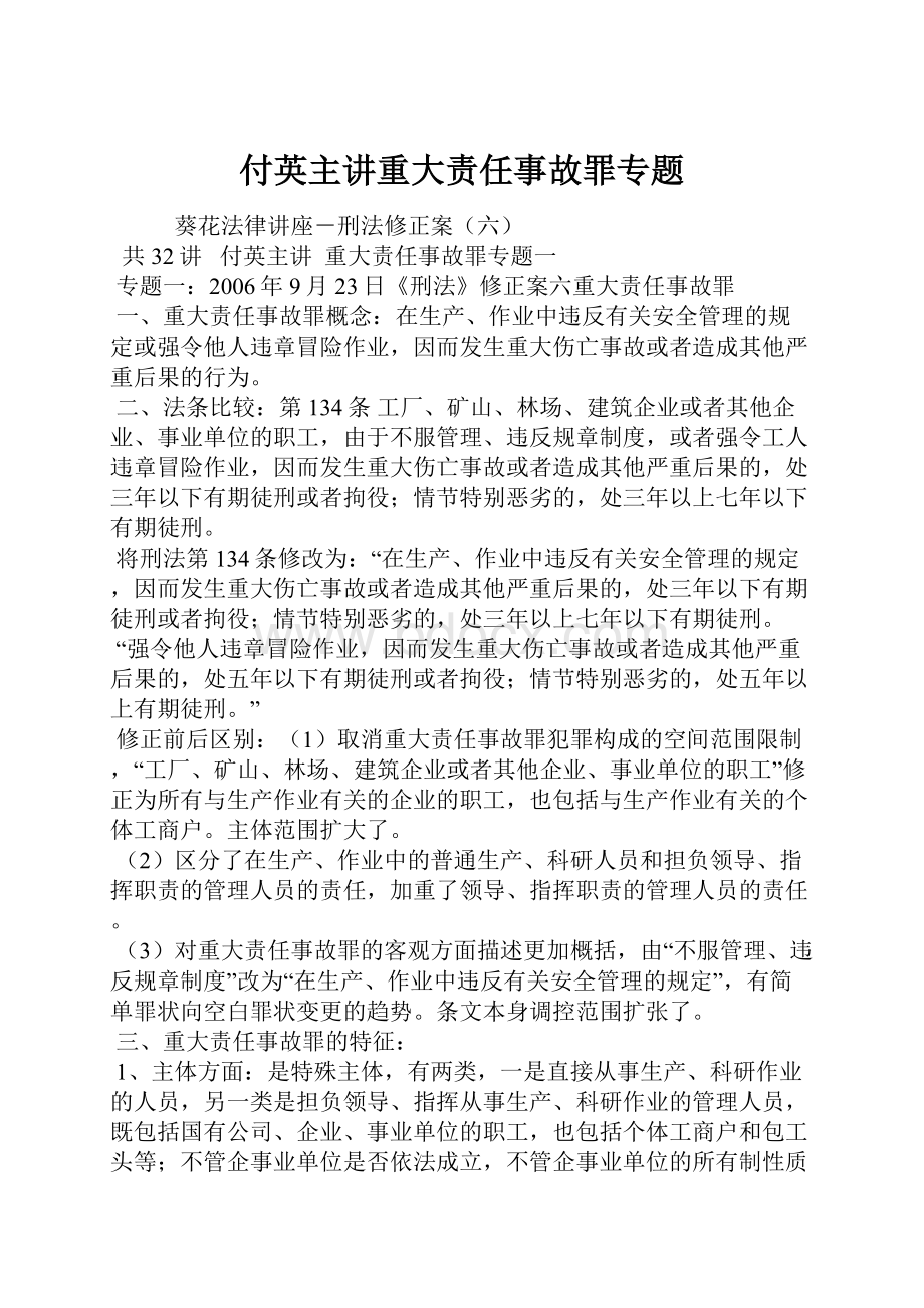 付英主讲重大责任事故罪专题文档格式.docx