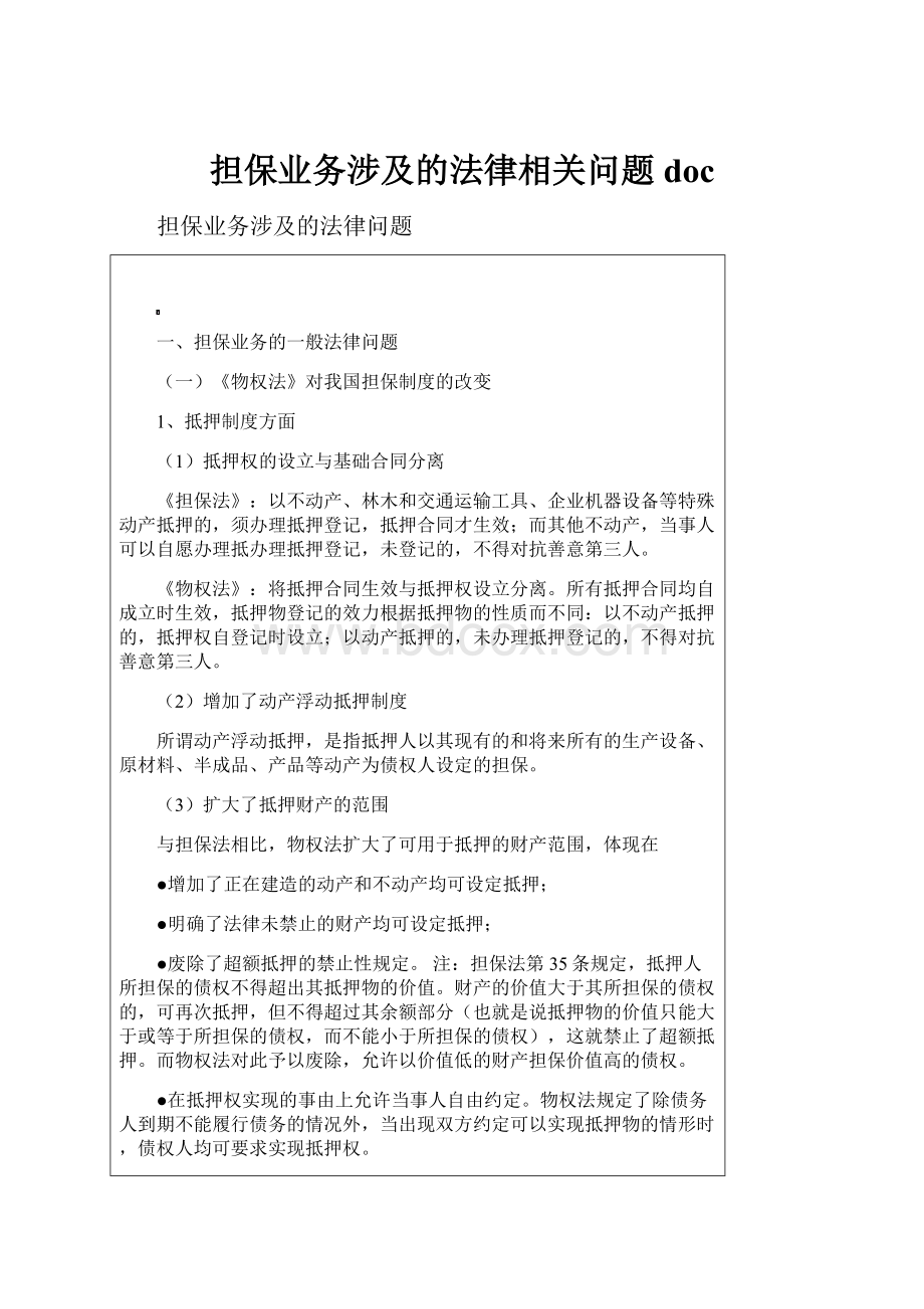 担保业务涉及的法律相关问题docWord文档格式.docx