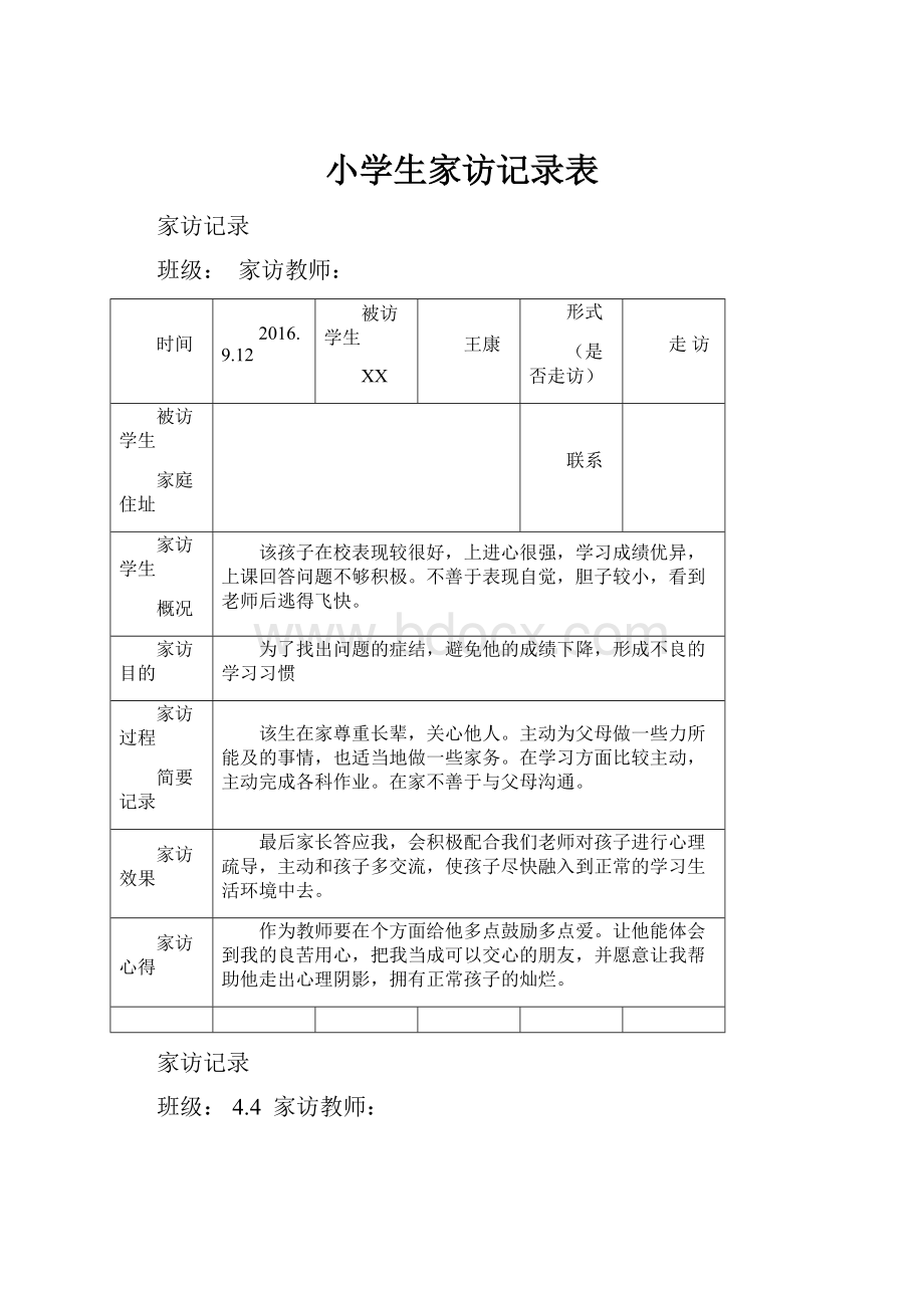 小学生家访记录表Word文档格式.docx_第1页