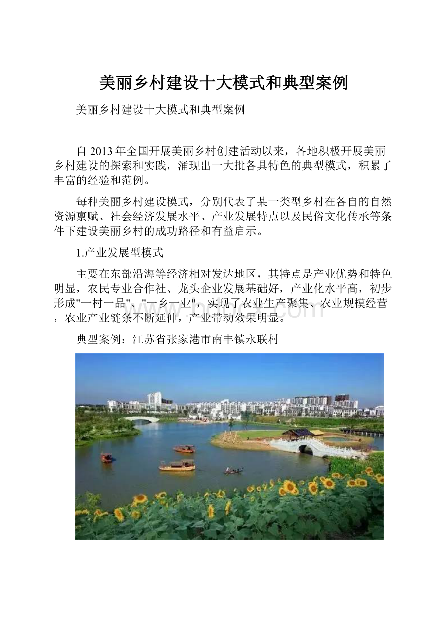 美丽乡村建设十大模式和典型案例Word下载.docx