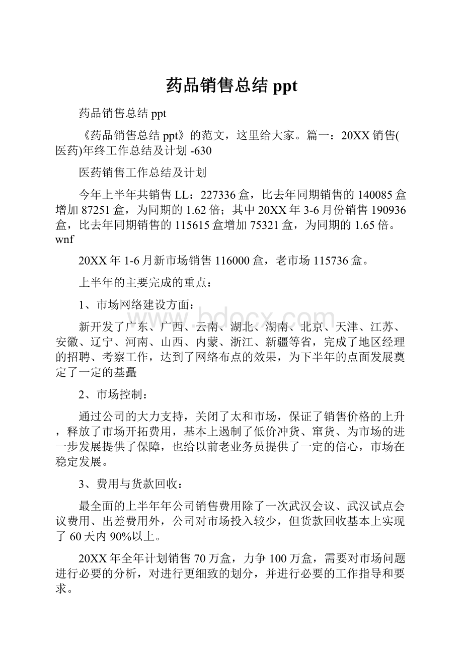 药品销售总结ppt.docx_第1页