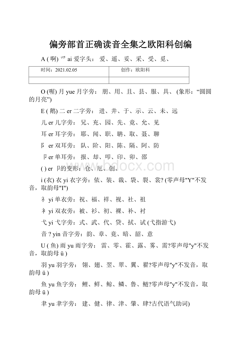 偏旁部首正确读音全集之欧阳科创编.docx