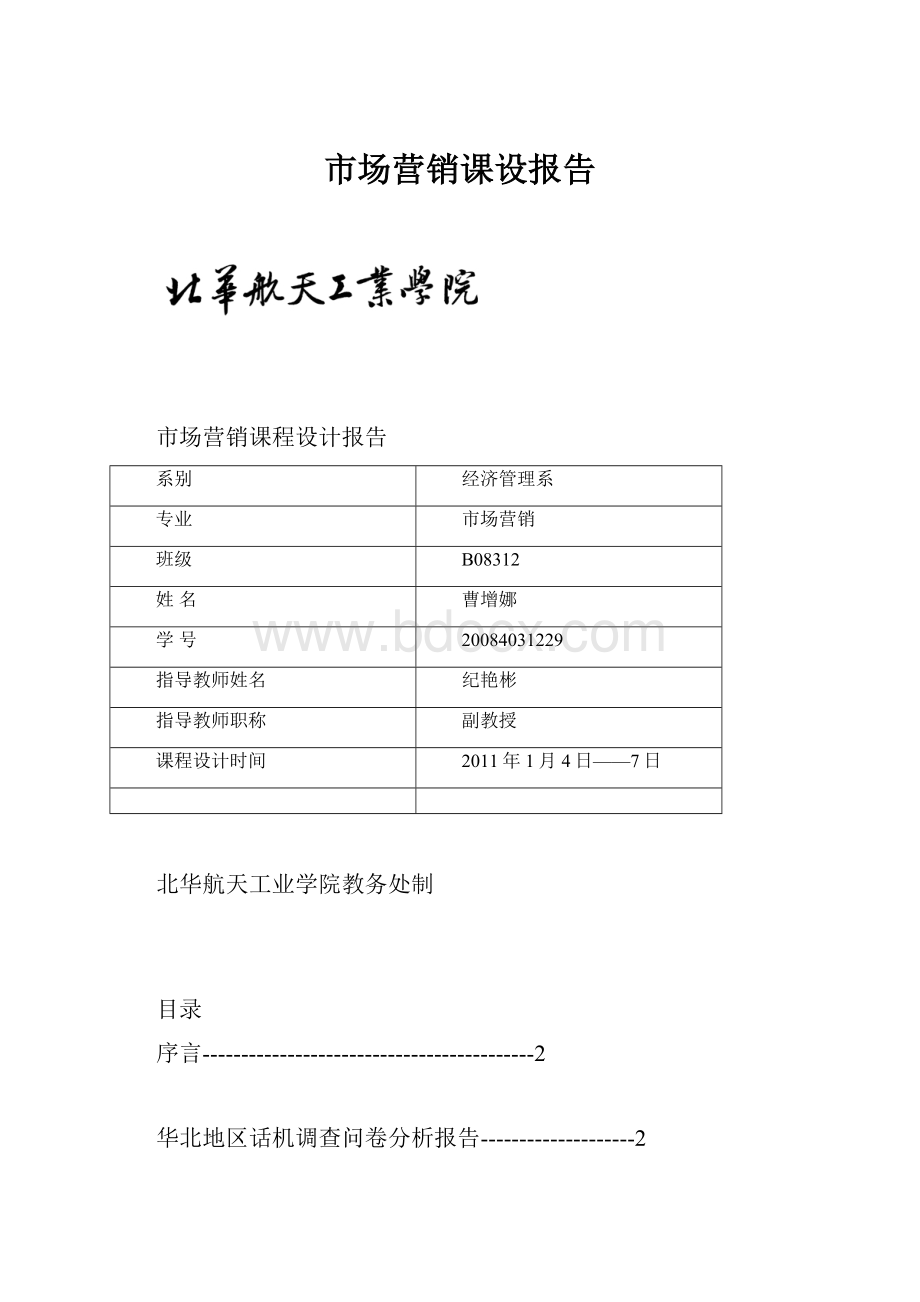 市场营销课设报告Word文档格式.docx