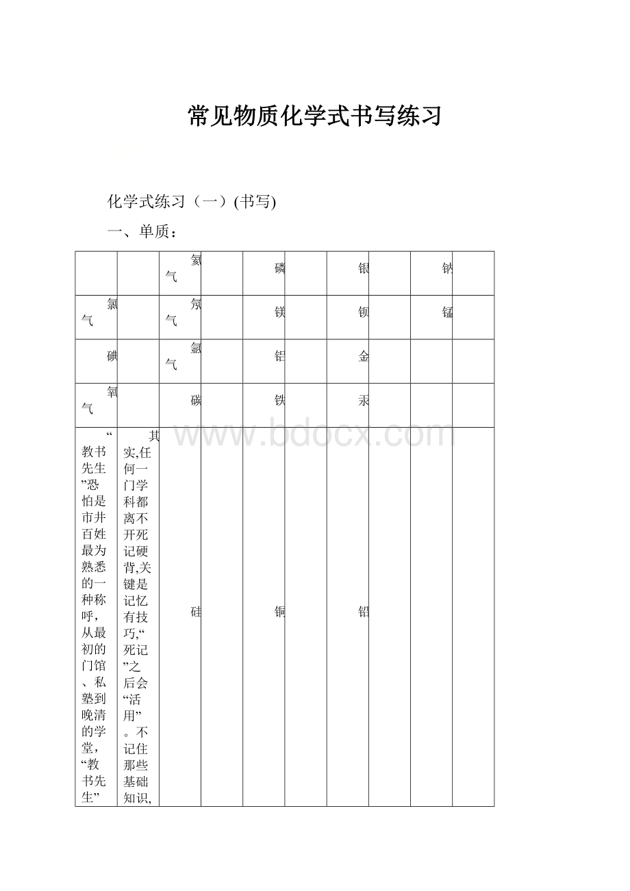 常见物质化学式书写练习Word格式.docx