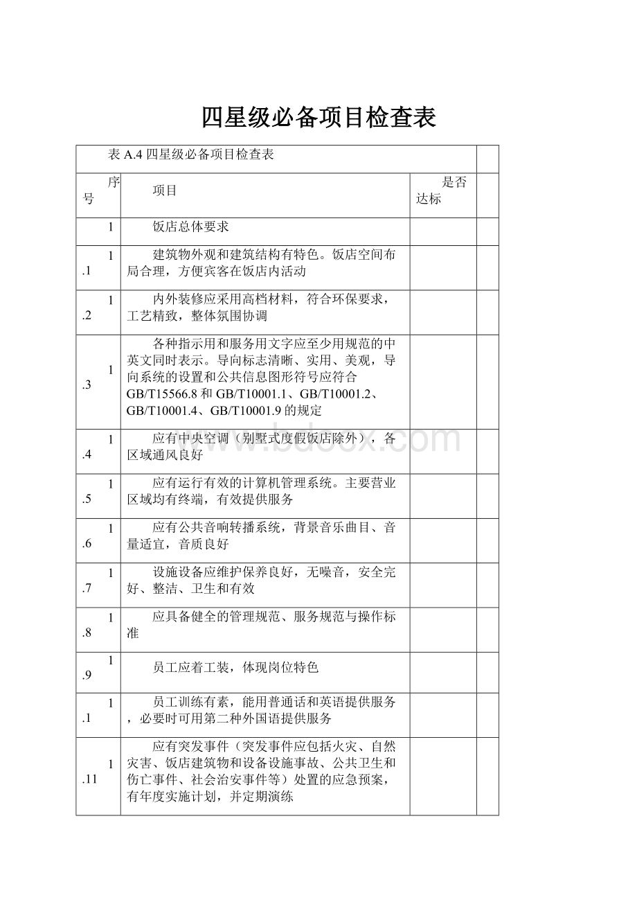 四星级必备项目检查表Word下载.docx_第1页