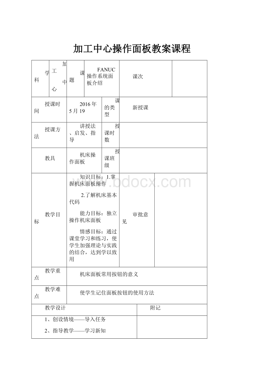 加工中心操作面板教案课程文档格式.docx