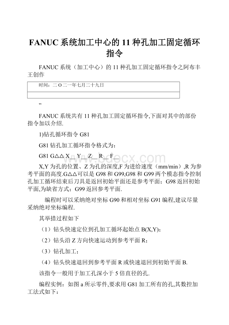 FANUC系统加工中心的11种孔加工固定循环指令Word下载.docx