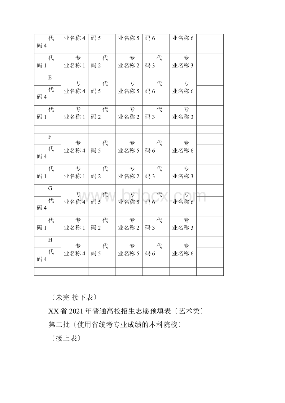 安徽省普通高校招生志愿预填表艺术类.docx_第3页