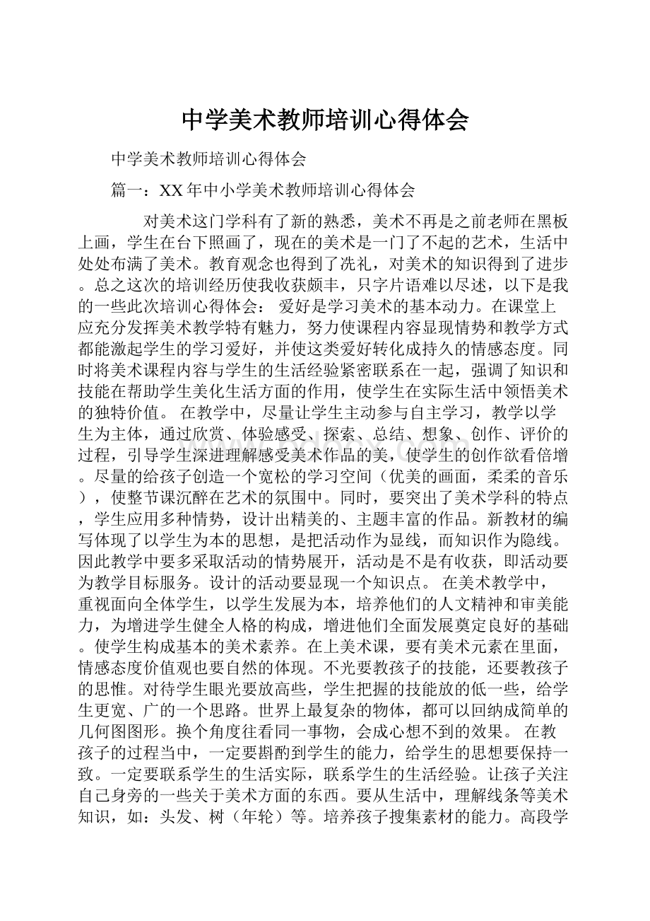 中学美术教师培训心得体会文档格式.docx