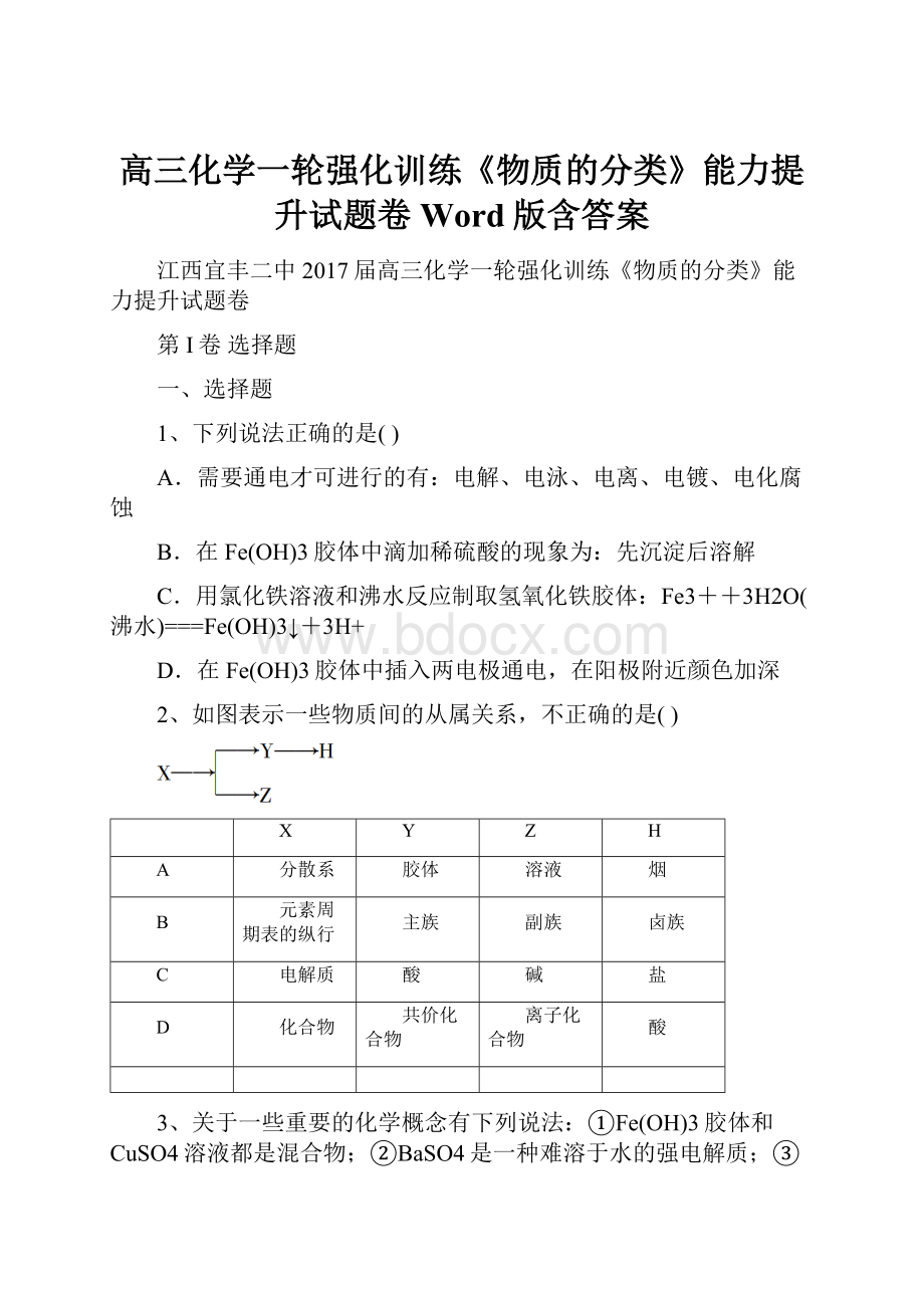 高三化学一轮强化训练《物质的分类》能力提升试题卷 Word版含答案.docx