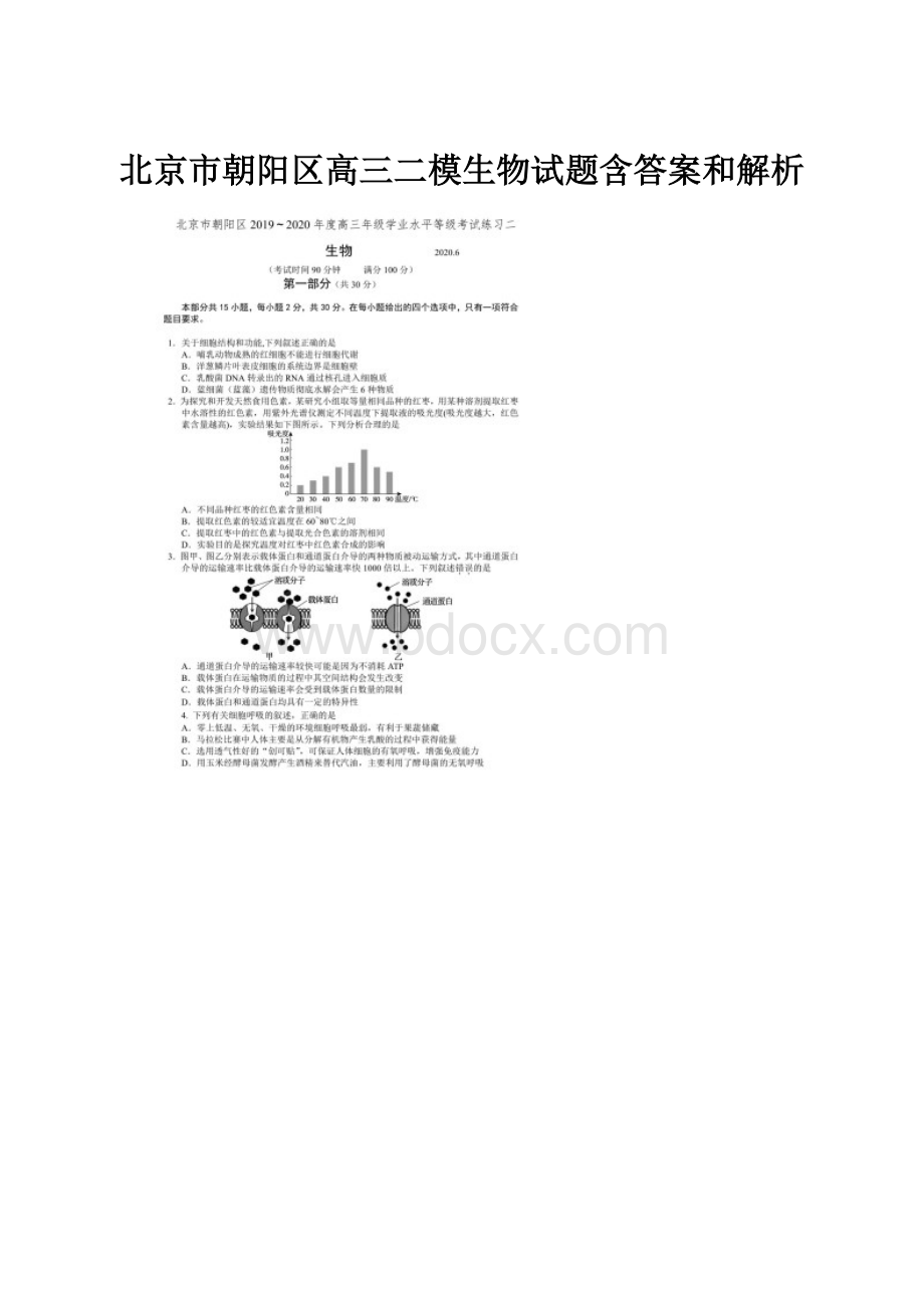 北京市朝阳区高三二模生物试题含答案和解析文档格式.docx