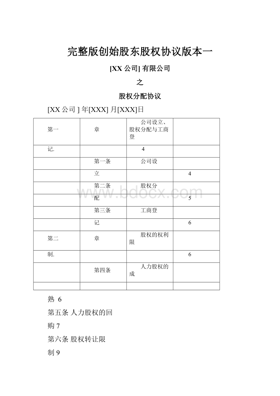 完整版创始股东股权协议版本一.docx_第1页