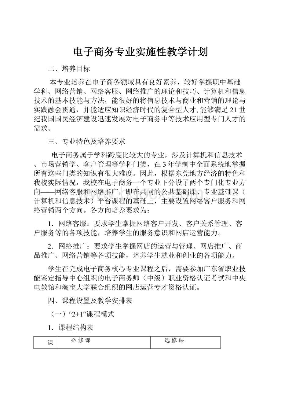 电子商务专业实施性教学计划Word文档格式.docx_第1页