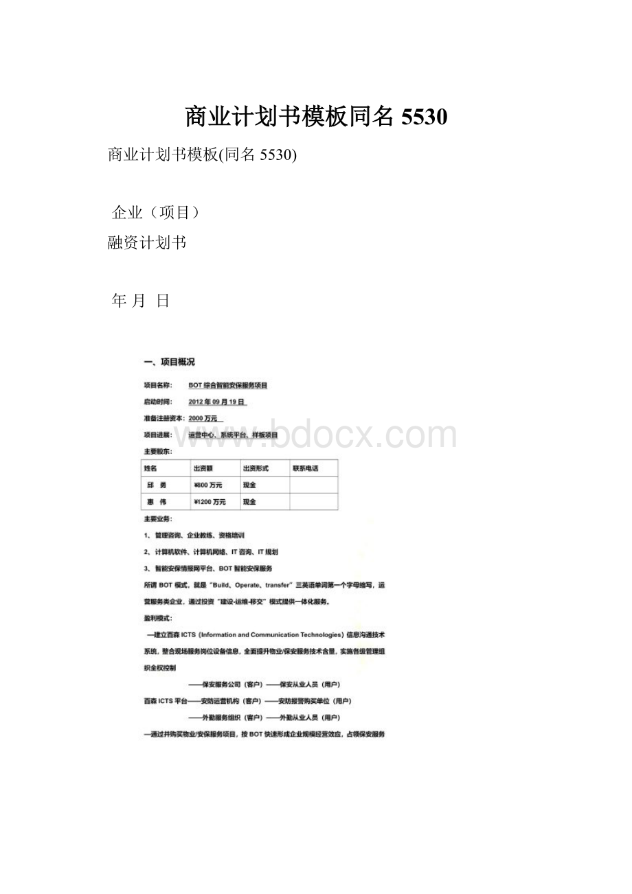 商业计划书模板同名5530Word格式文档下载.docx