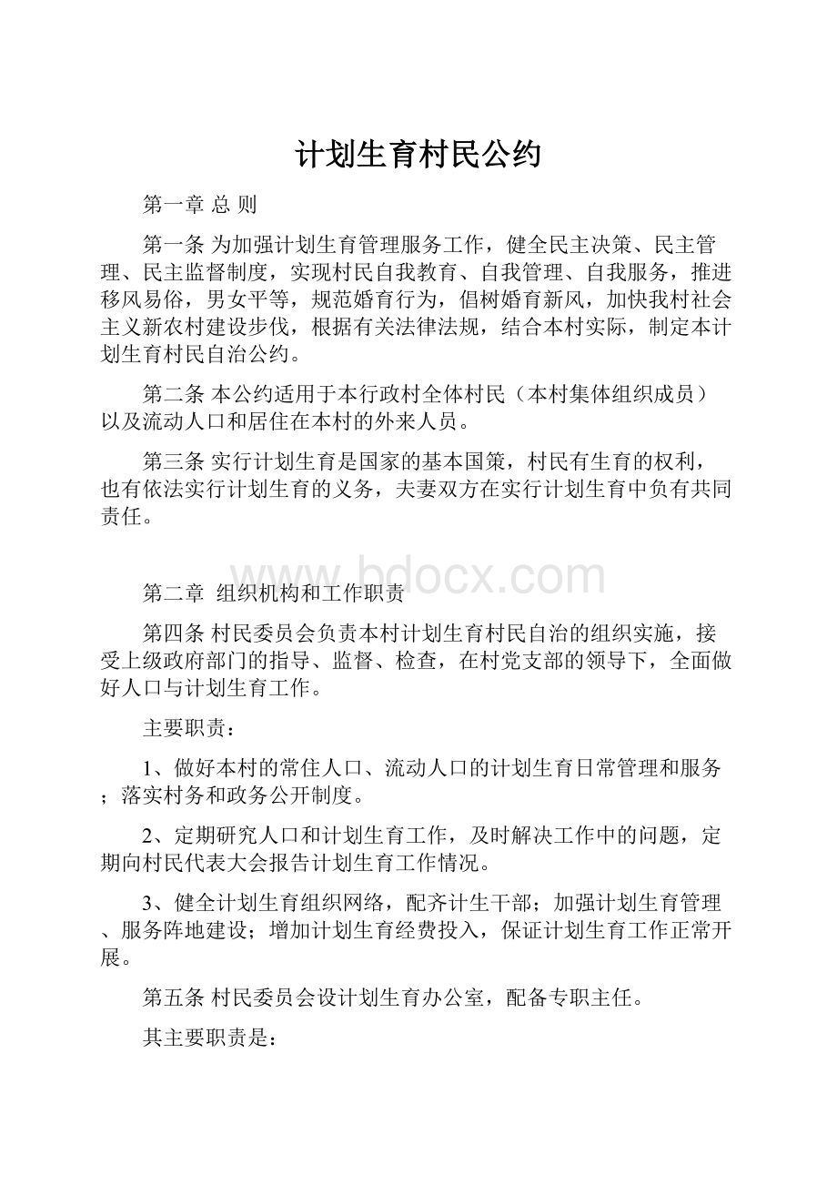 计划生育村民公约文档格式.docx