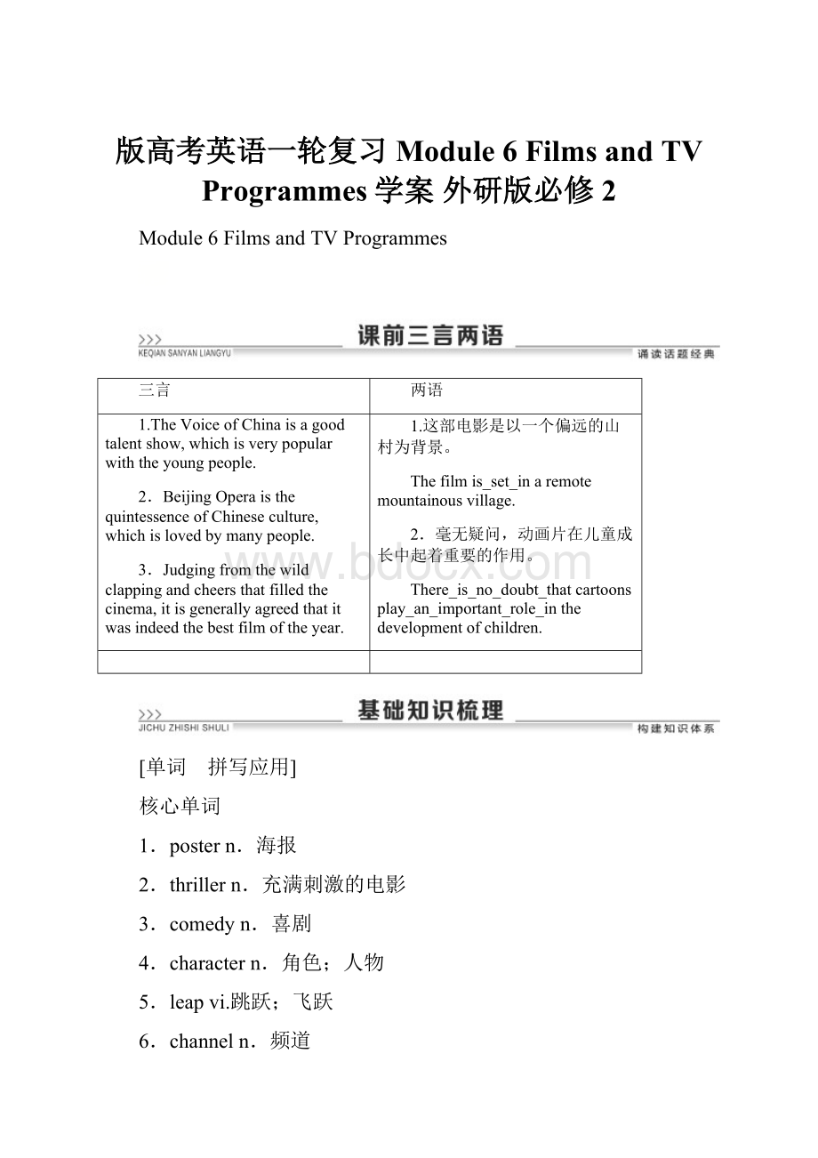 版高考英语一轮复习 Module 6 Films and TV Programmes学案 外研版必修2Word文档格式.docx