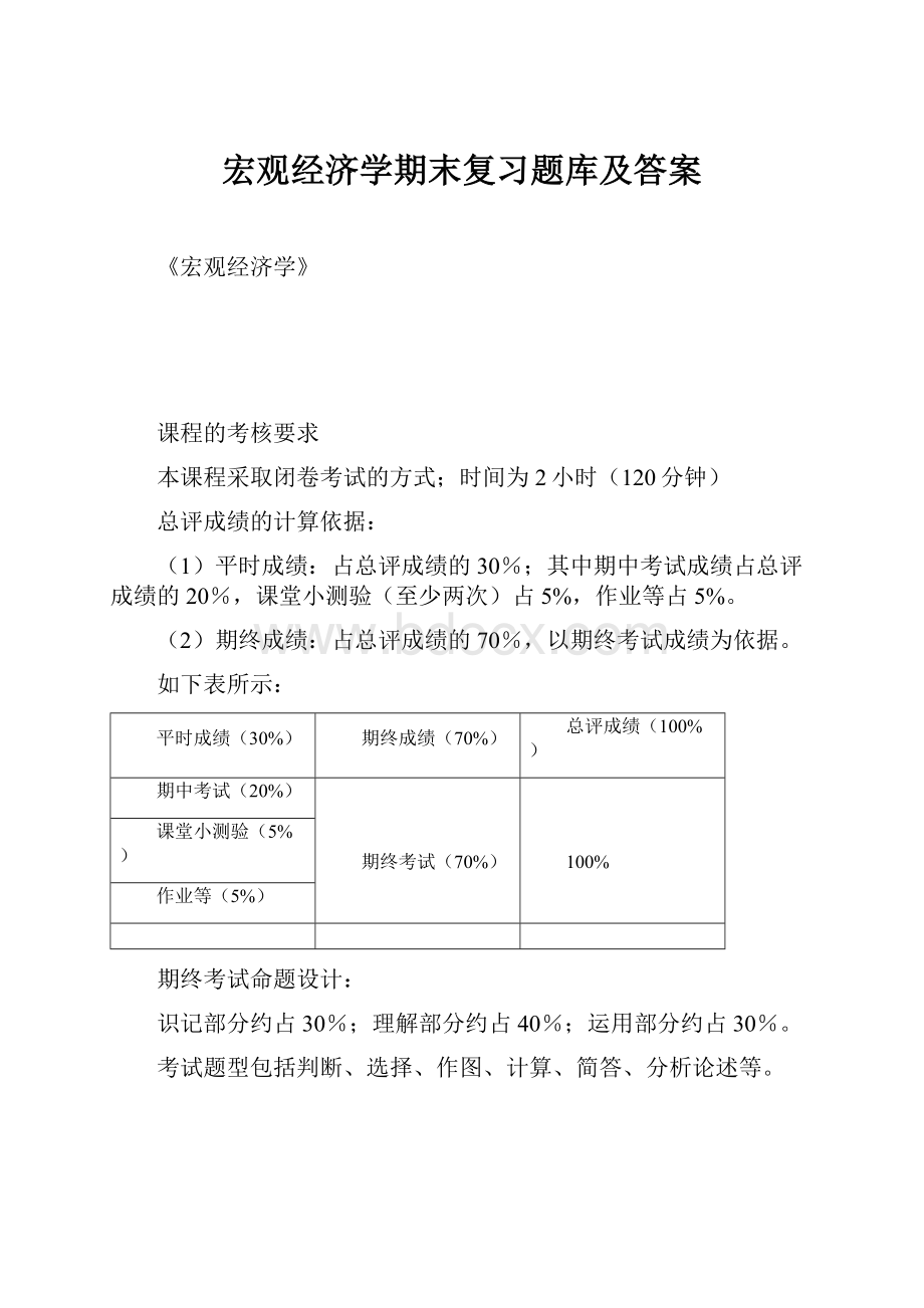 宏观经济学期末复习题库及答案Word文档格式.docx_第1页