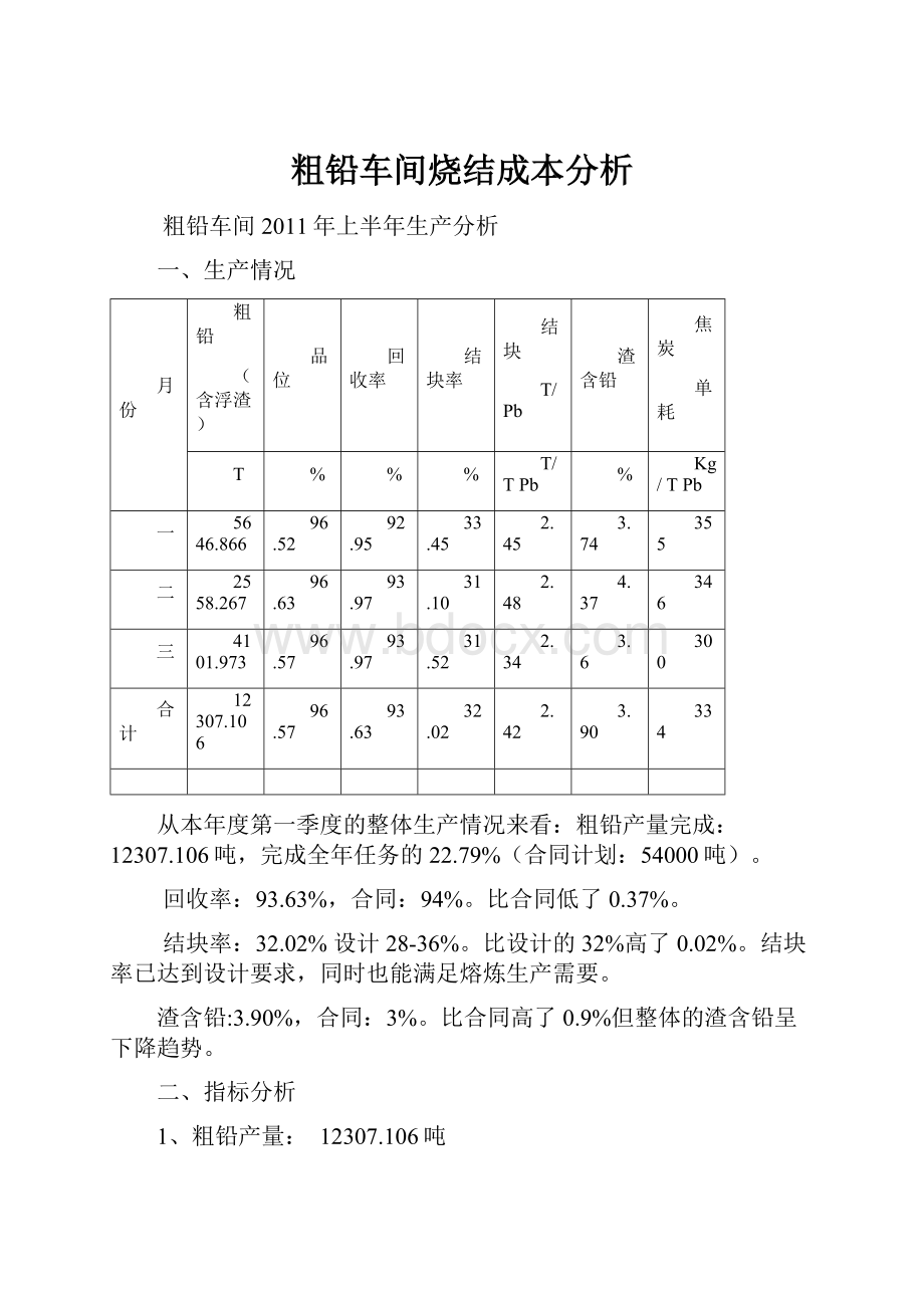 粗铅车间烧结成本分析.docx_第1页