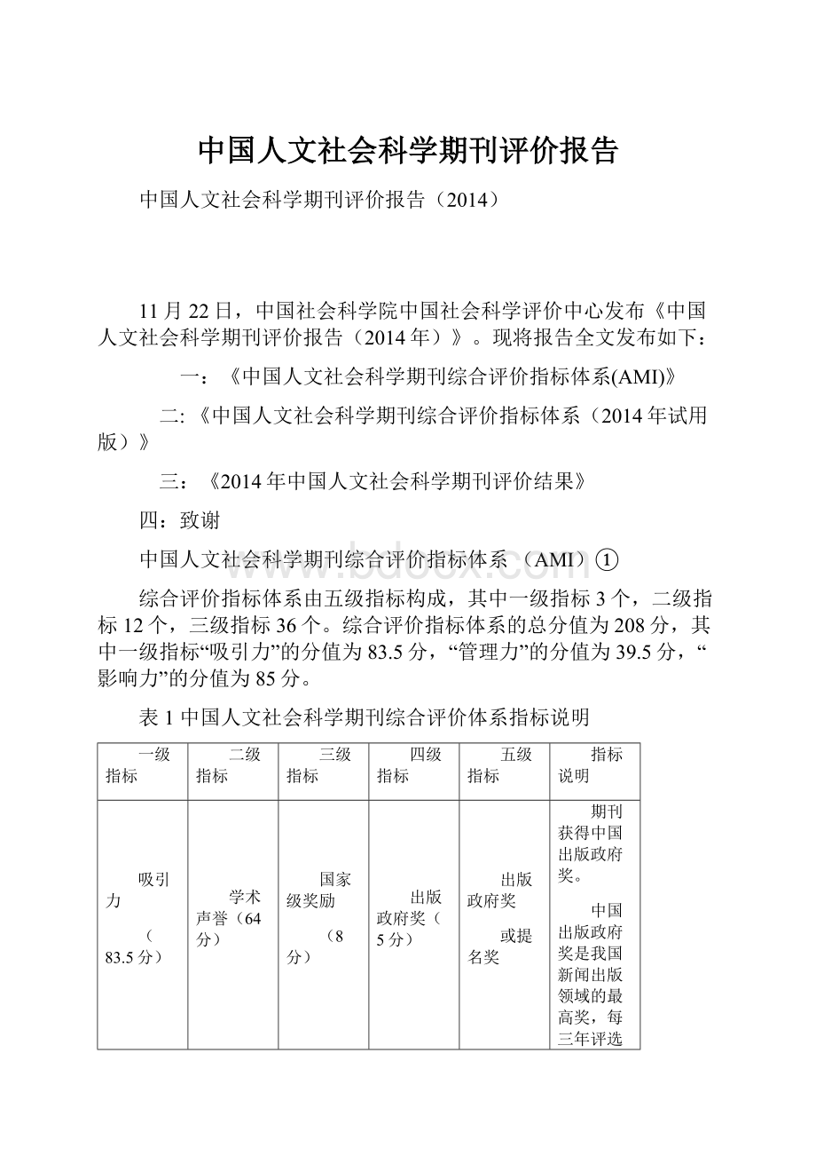 中国人文社会科学期刊评价报告Word文件下载.docx