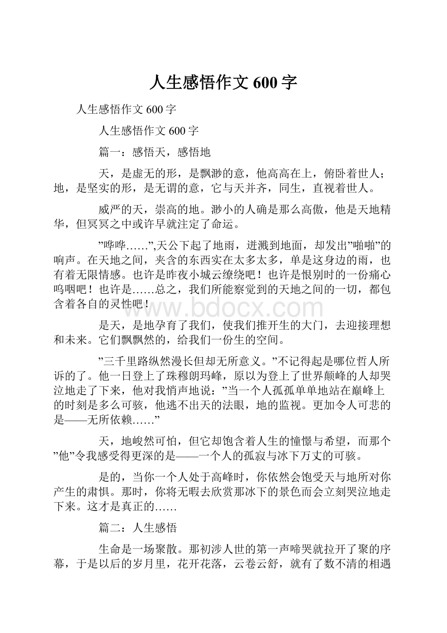 人生感悟作文600字Word文档下载推荐.docx_第1页