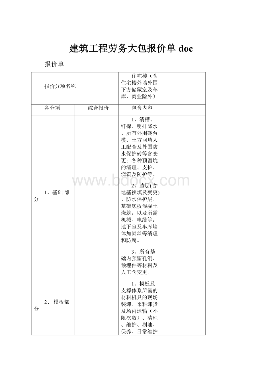 建筑工程劳务大包报价单doc.docx