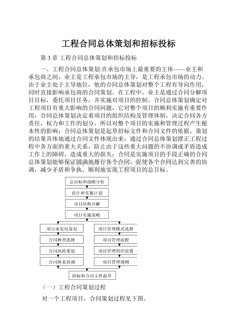 工程合同总体策划和招标投标文档格式.docx